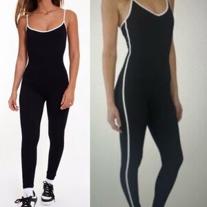 WILO The Label Australia Ribbed Black Jumpsuit With White Stripe Yoga Athletic S